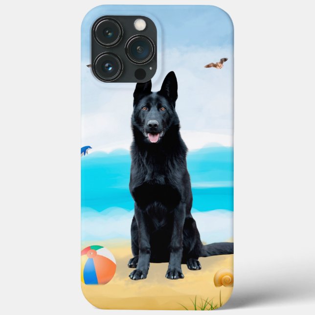 Black German Shepherd Dog on Beach Case-Mate iPhone Case (Back)