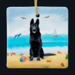 Black German Shepherd Dog on Beach Ceramic Ornament<br><div class="desc">Black German Shepherd dog sitting on beach is a perfect gift idea for someone who love this dog breed.</div>
