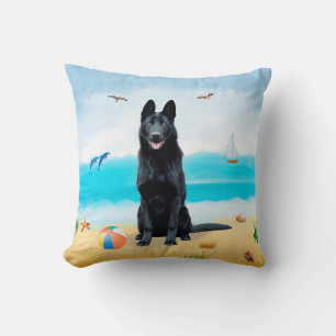 Black German Shepherd Dog on Beach Cushion