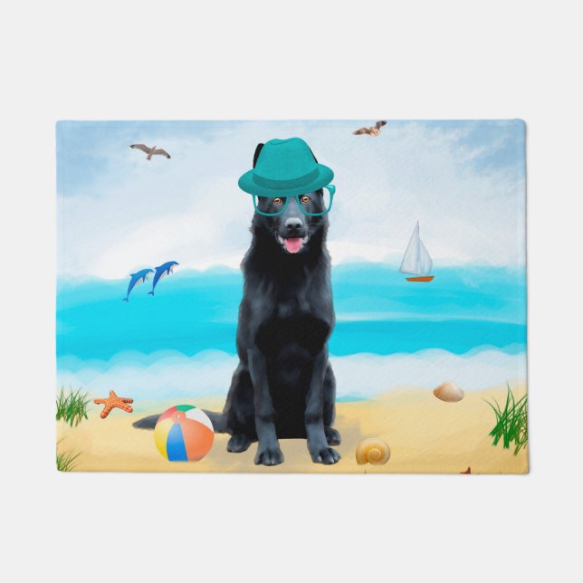 Black German Shepherd Dog on Beach Doormat (Front)