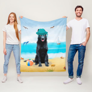 Black German Shepherd Dog on Beach Fleece Blanket
