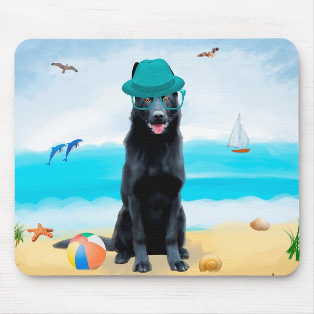 Black German Shepherd Dog on Beach Mouse Pad (Front)