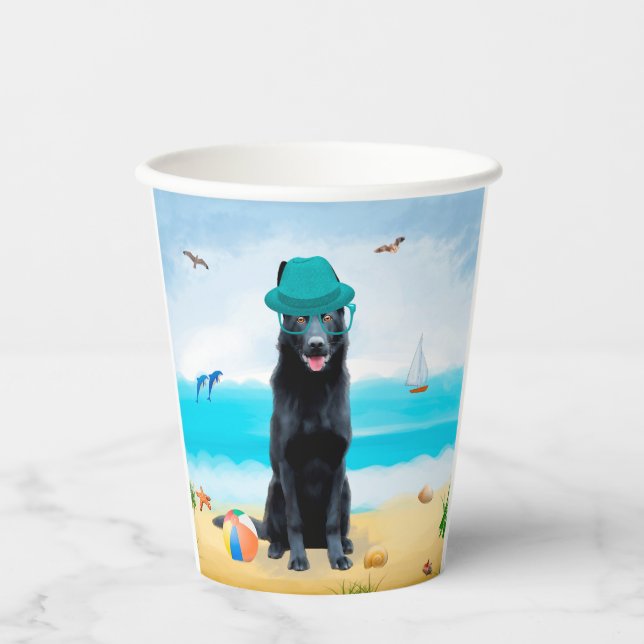 Black German Shepherd Dog on Beach Paper Cups (Front)