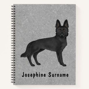Black German Shepherd GSD Dog And Custom Text Grey Notebook