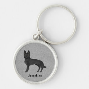 Black German Shepherd GSD Dog With Custom Name Key Ring