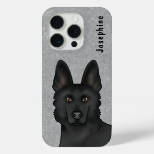 Black German Shepherd Head And Custom Name On Grey iPhone 15 Pro Case
