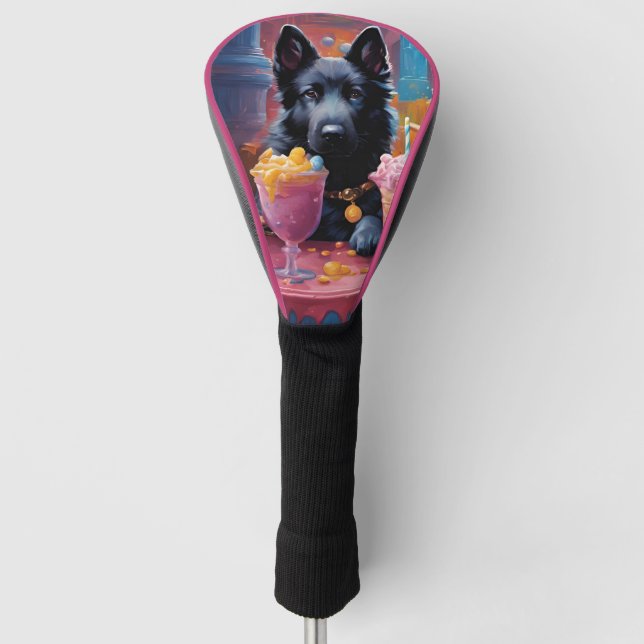 Black German Shepherd, ice cream Golf Head Cover (Front)