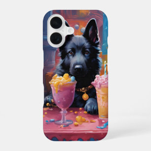 Black German Shepherd, ice cream iPhone 16 Case