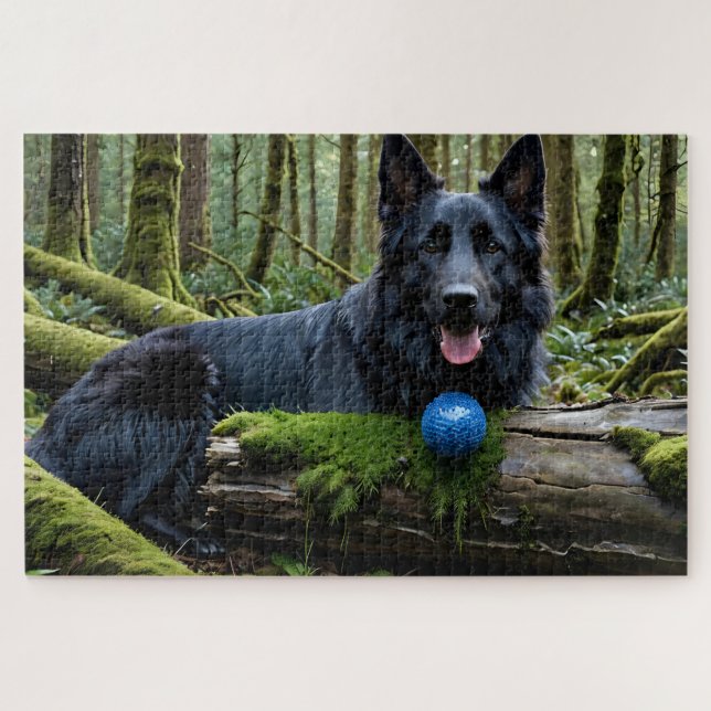 Black German Shepherd in Forest Puzzle (Horizontal)
