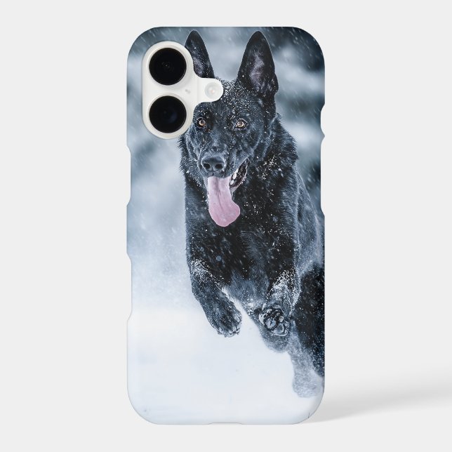 Black German Shepherd in snow Duvet Cover (Back)