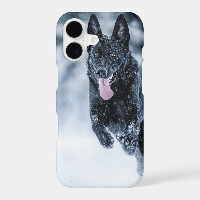 Black German Shepherd in snow Duvet Cover (Back)