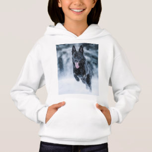 Black German Shepherd in snow Duvet Cover