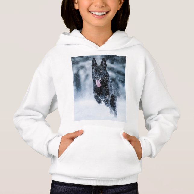 Black German Shepherd in snow Duvet Cover (Front)