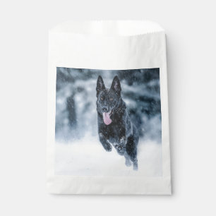 Black German Shepherd in snow Duvet Cover Favour Bag