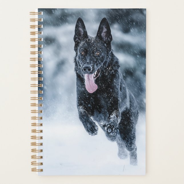Black German Shepherd in snow Duvet Cover Planner (Front)