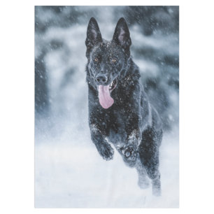 Black German Shepherd in snow Duvet Cover Tablecloth