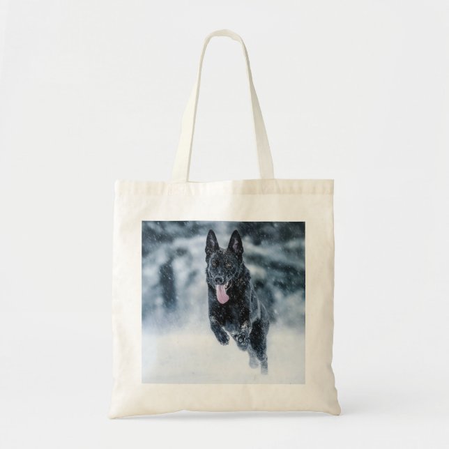 Black German Shepherd in snow Duvet Cover Tote Bag (Front)