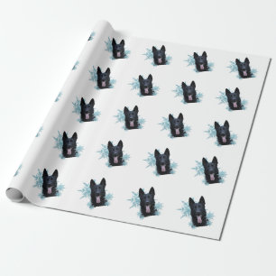 Black German Shepherd in the Snowflakes Wrapping Paper