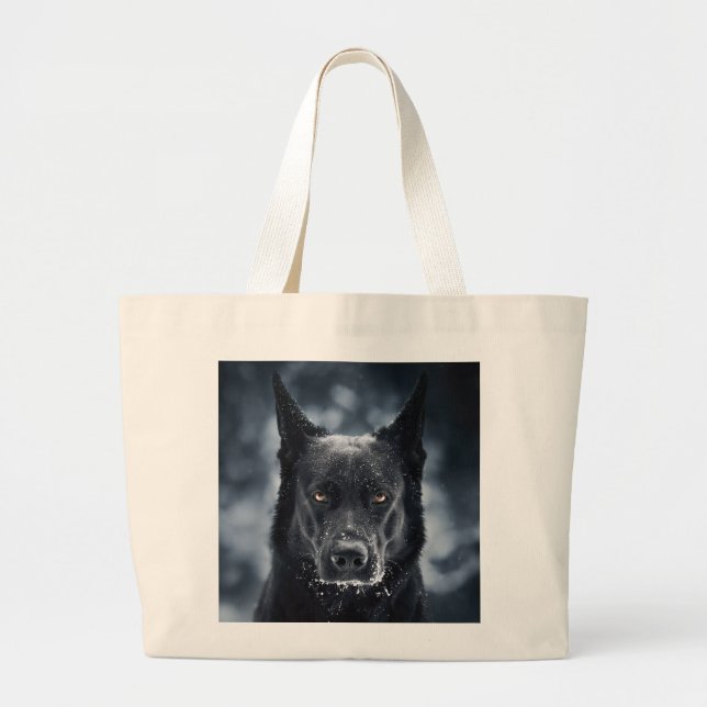 Black German Shepherd Large Tote Bag (Front)