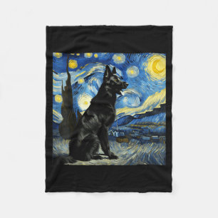 Black German Shepherd Night Sky Art Starry Art Fleece Blanket