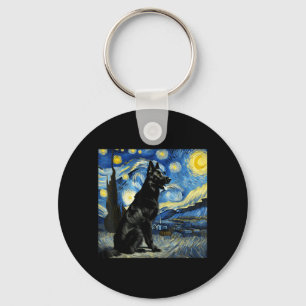 Black German Shepherd Night Sky Art Starry Art Key Ring