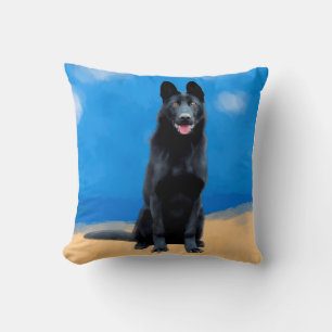 Black German Shepherd On Beach Cushion
