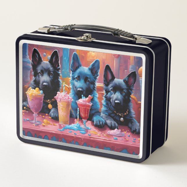 Black German Shepherd puppies, ice cream Metal Lunch Box (Front)