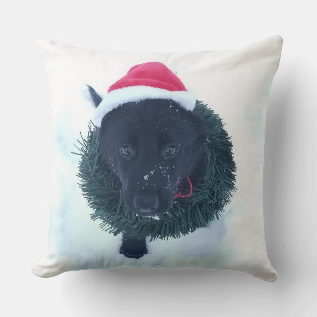 Black German Shepherd Puppy in a Wreath, ZKA Cushion (Front)