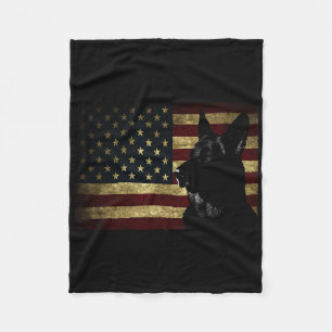 Black German Shepherd Shirt American Flag 4th July Fleece Blanket