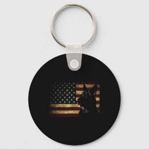 Black German Shepherd Shirt American Flag 4th July Key Ring