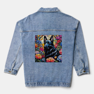 Black German Shepherd Stained Glass Garden  Denim Jacket