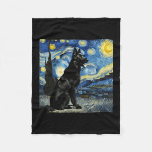 Black German Shepherd Starry Night Van Gogh Thanks Fleece Blanket