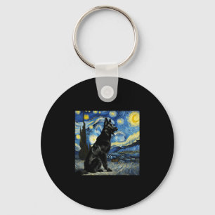 Black German Shepherd Starry Night Van Gogh Thanks Key Ring