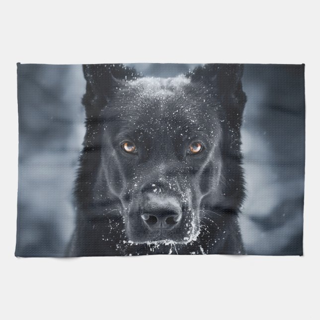 Black German Shepherd Tea Towel (Horizontal)