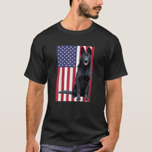 Black German Shepherd with US Flag T-Shirt