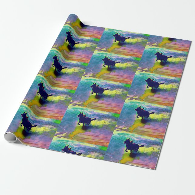 Black German Shepherd Wrapping Paper  (Unrolled)
