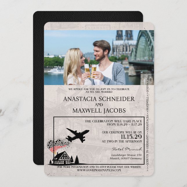 Black Germany Passport Wedding Invitation (Front/Back)