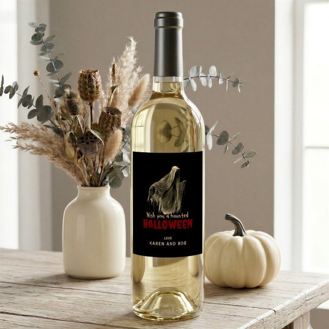 Black Ghost Halloween Personalised Wine Label (Creator Uploaded)