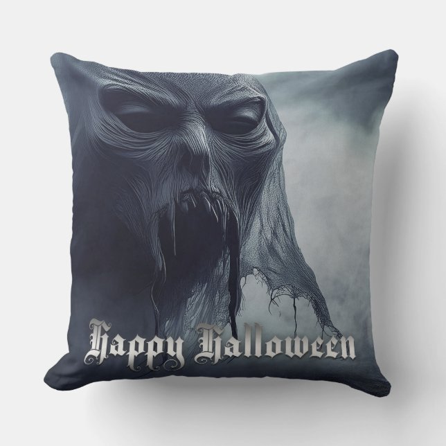 Black ghost in a hellish landscape - Halloween Cushion (Front)