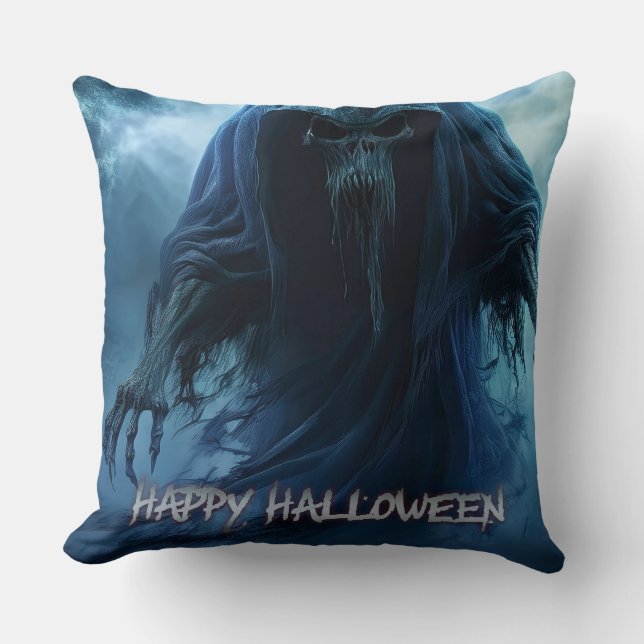 Black ghost in a hellish landscape - Halloween Cushion (Front)
