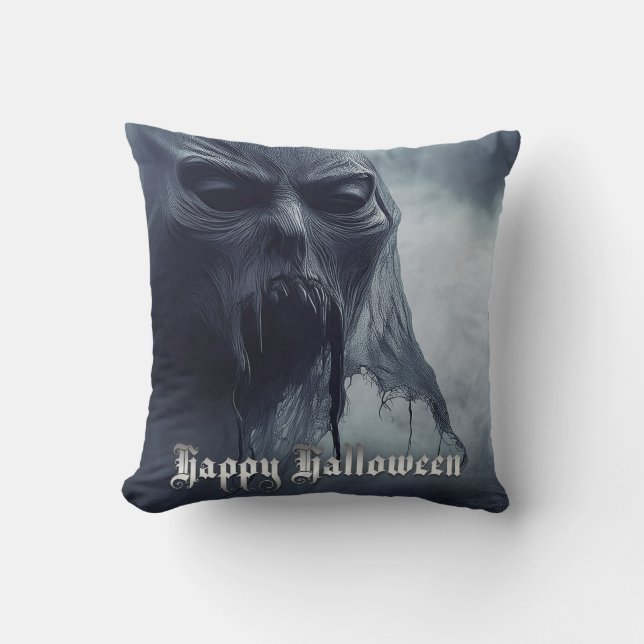 Black ghost in a hellish landscape - Halloween Cushion (Front)