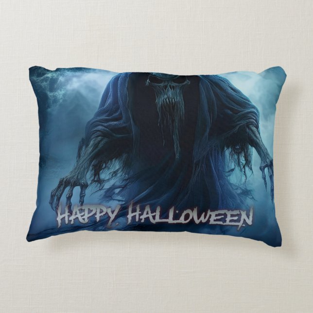Black ghost in a hellish landscape - Halloween Decorative Cushion (Back)