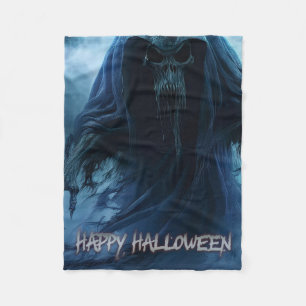 Black ghost in a hellish landscape - Halloween Fleece Blanket