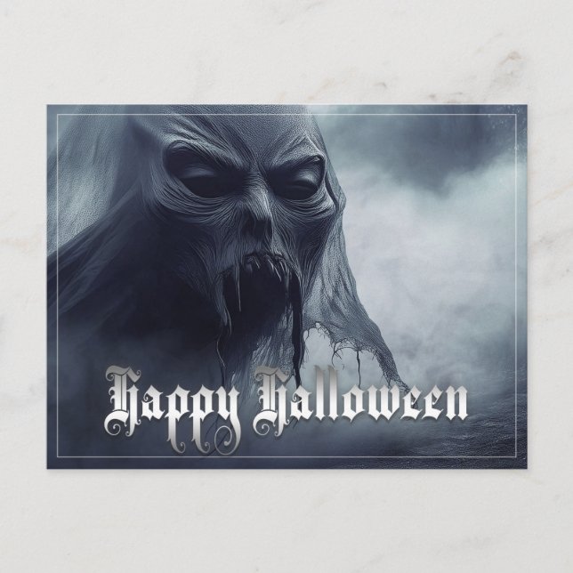 Black ghost in a hellish landscape - Halloween Holiday Postcard (Front)