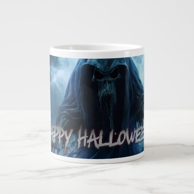 Black ghost in a hellish landscape - Halloween Large Coffee Mug (Front)