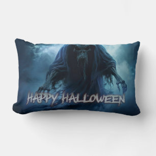Black ghost in a hellish landscape - Halloween Lumbar Cushion