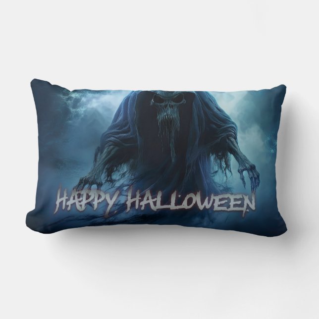 Black ghost in a hellish landscape - Halloween Lumbar Cushion (Front)