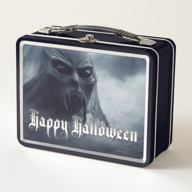 Black ghost in a hellish landscape - Halloween Metal Lunch Box (Front)