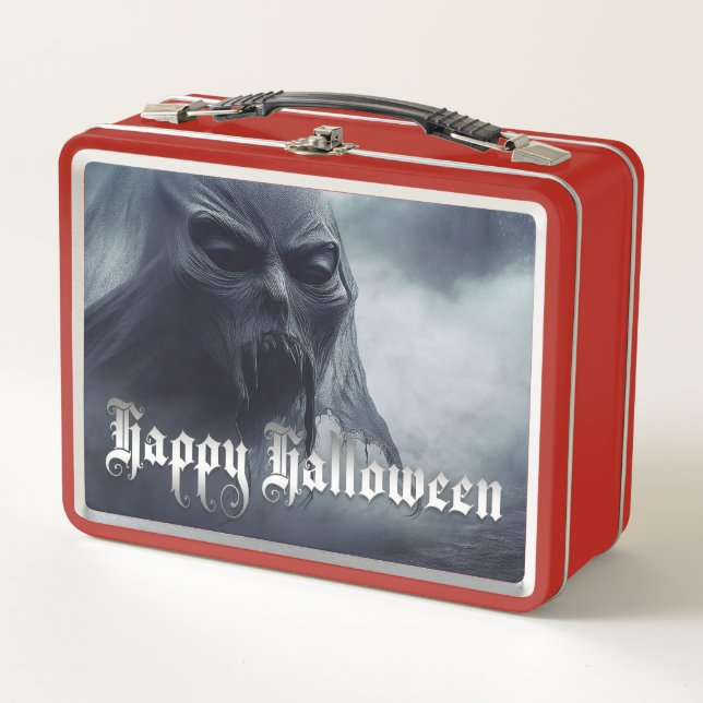 Black ghost in a hellish landscape - Halloween Metal Lunch Box (Front)