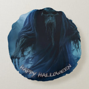 Black ghost in a hellish landscape - Halloween Round Cushion
